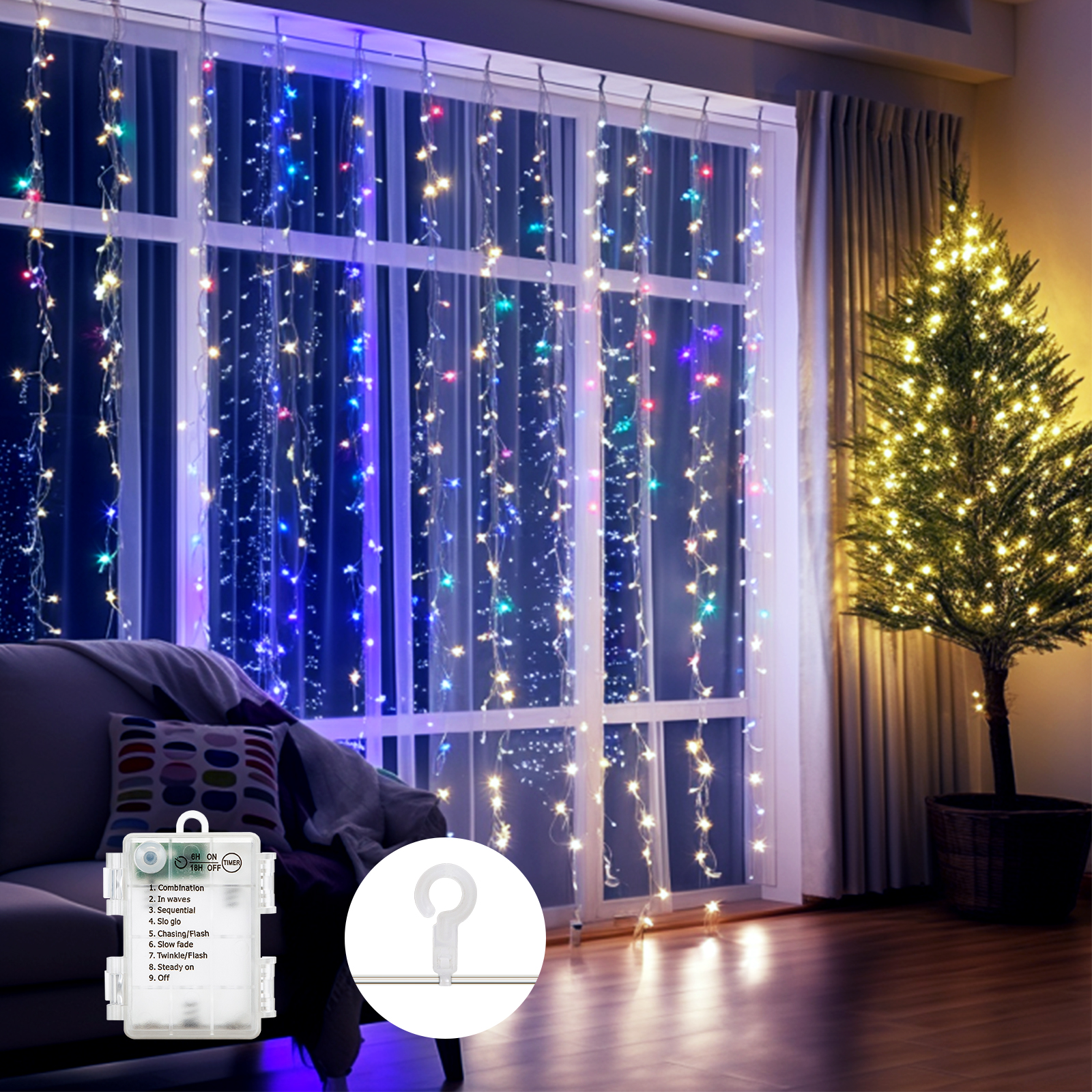aigostar cortina luces navidad 1m1m 8 modos cadena de luces con remoto 100 led rgb temporizador luces arbol navidad resistente al agua para exterior y interior decoracion navidad fiestas