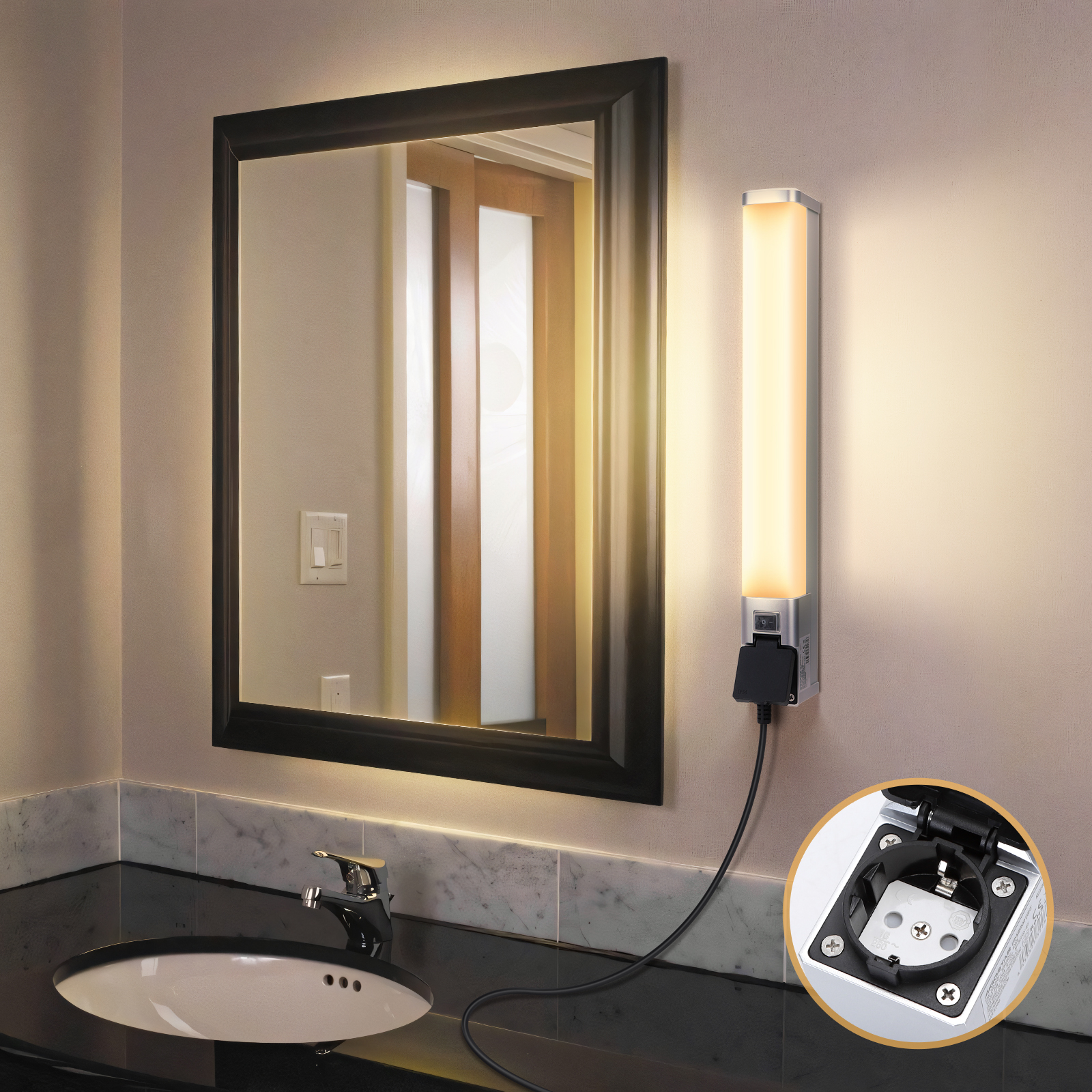 aigostar lampara led de espejo con toma de corriente 465cm 10w 960lm lampara de bano 4000k luz natural lampara led de pared ip44 230v luz de espejo de bano de blanco apliques espejo de bano