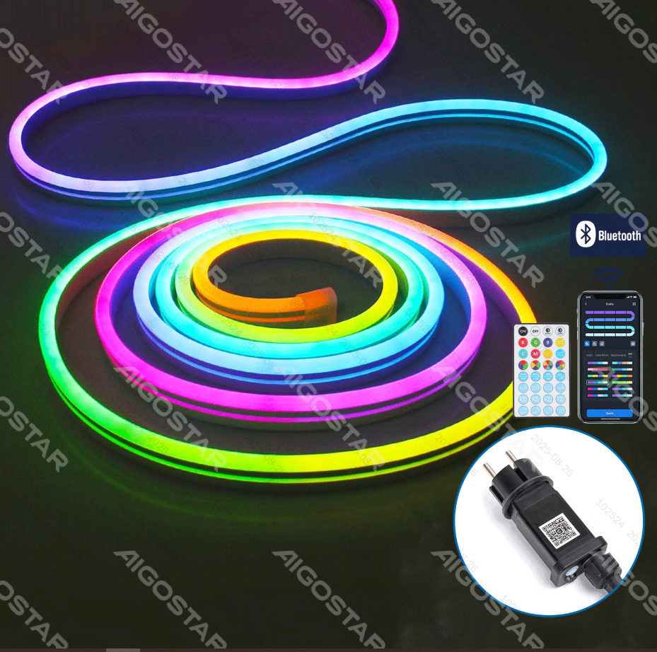 Aigostar Tira de LED Neon RGBIC Inteligente, 5M 150LEDs, Control por Segmentos DIY de Color, APP y Mando, Music Sync, 39 Efectos Dinámicos, IP44 Impermeable para Navidad, Halloween, Gaming, Fiestas