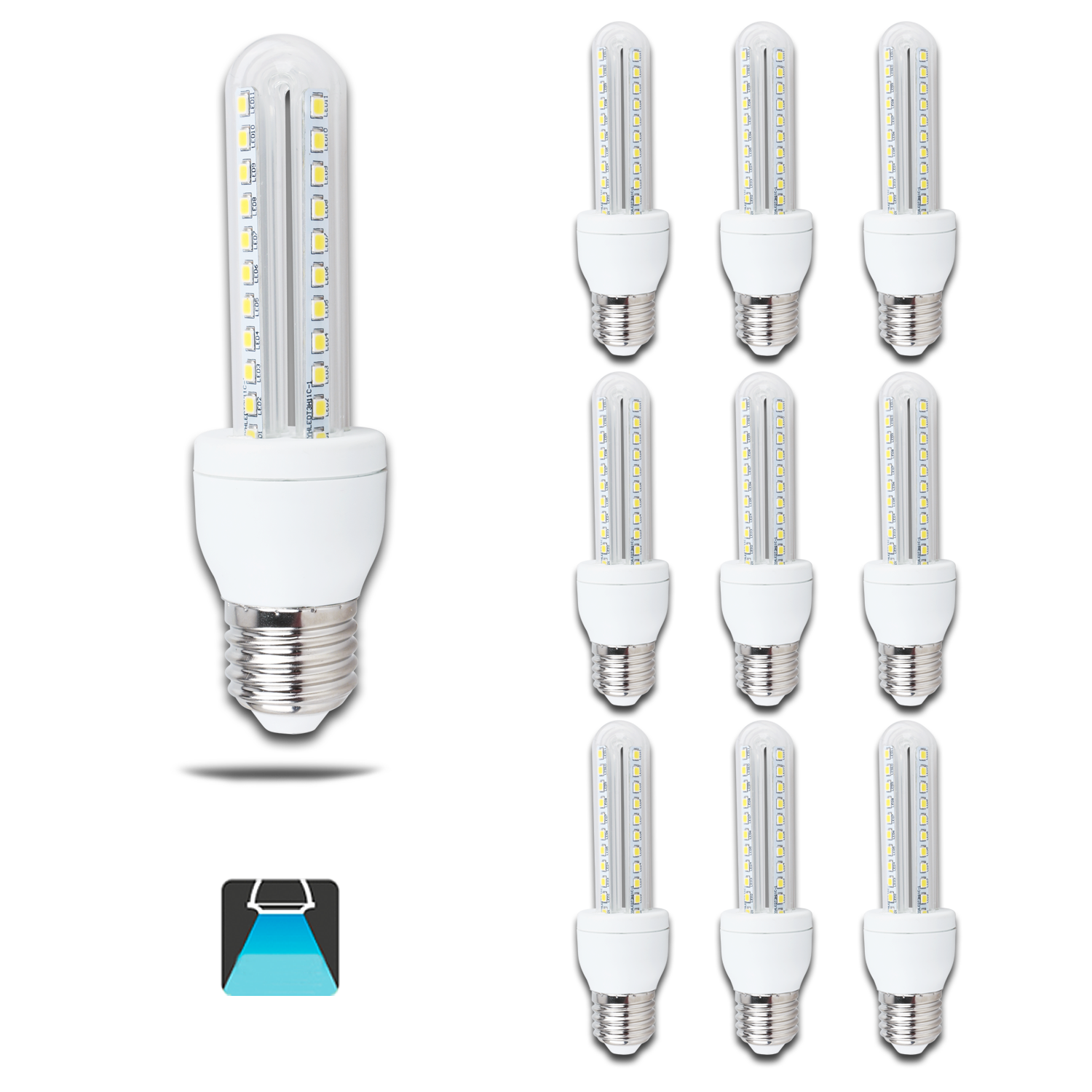 Aigostar - LED Lampadina B5 2U E27, 8W (equivalenti a 65W), 640 lumen, Luce Bianca 6400K，Pacco da 10.