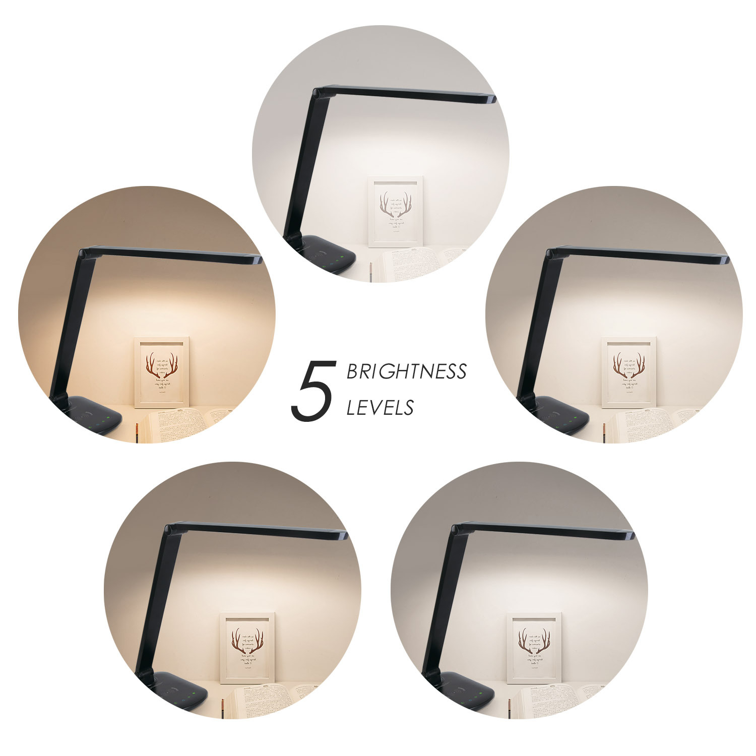 Aigostar Tokyo - LED bureaulamp - Dimbaar - USB oplaadpoort - Draadloos opladen - Zwart