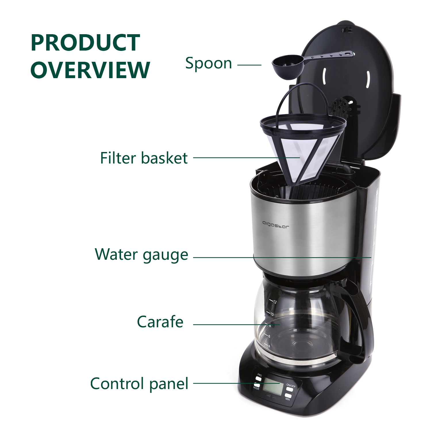 Aigostar Benno 30QUJ - Filter-Koffiezetapparaat/koffiezetapparaat filterkoffie - Zwart