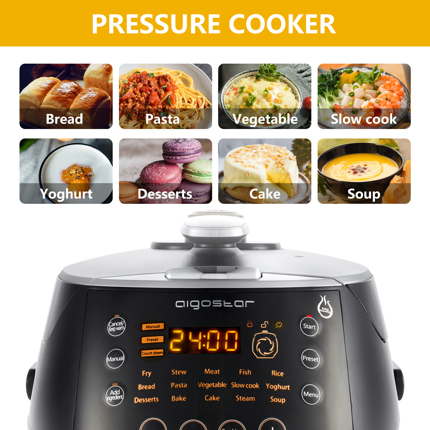 Aigostar Happy Chef 30IWY - Pressure Multicooker - Zwart/RVS