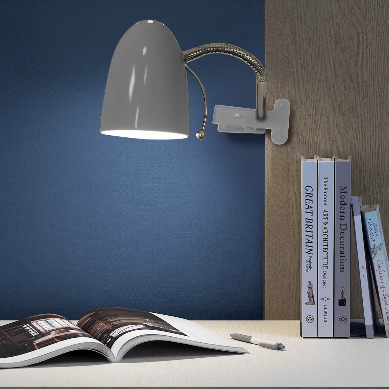 Aigostar - Tafellamp, beweegbaar, met bevestigingsklem, retro-design, E27(max 11W), Lampen niet inbegrepen, wit