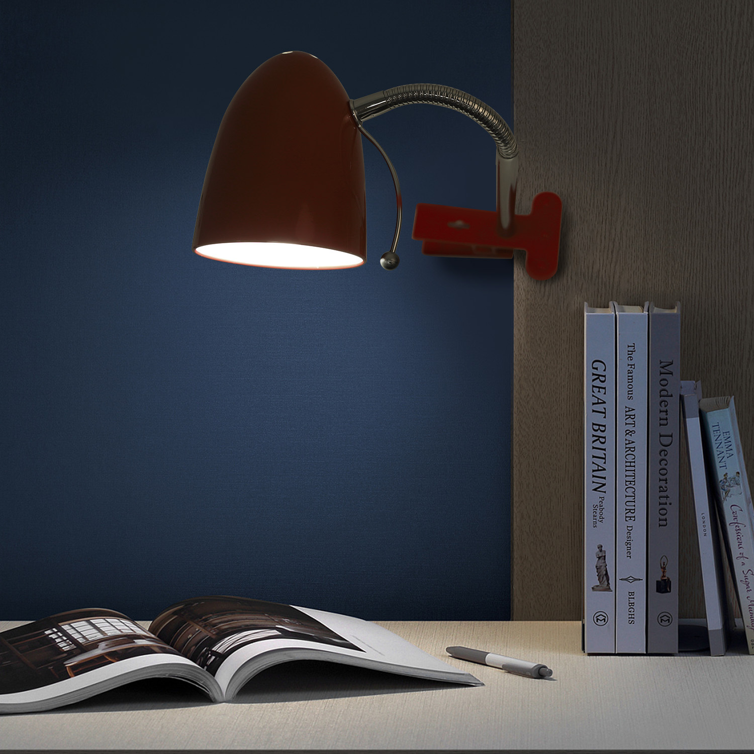 Aigostar - Tafellamp, beweegbaar, met bevestigingsklem, retro-design, E27(max 11W), Lampen niet inbegrepen, rood