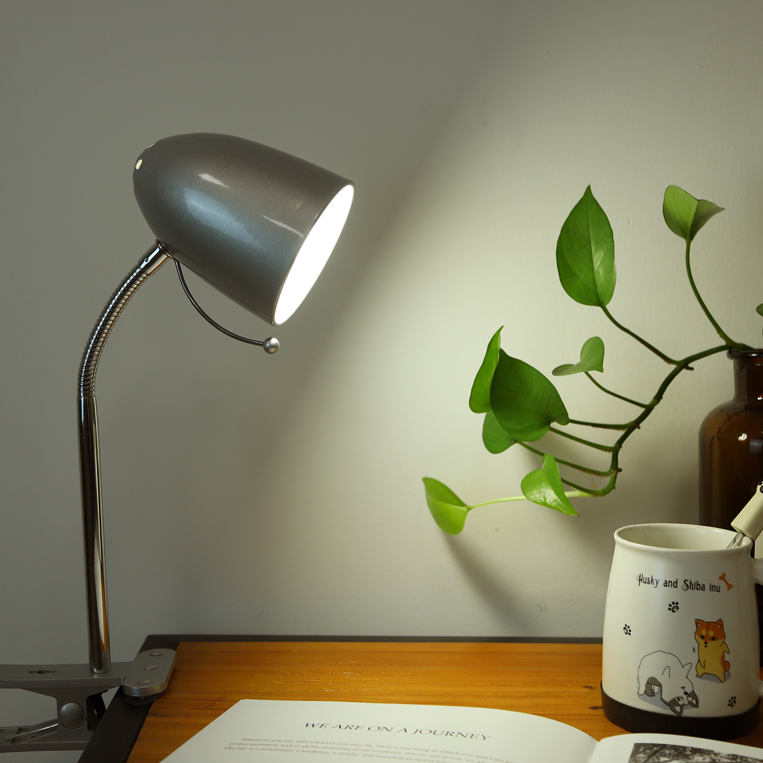 Aigostar - Tafellamp, beweegbaar, met bevestigingsklem, retro-design, E27(max 11W), Lampen niet inbegrepen, zilver