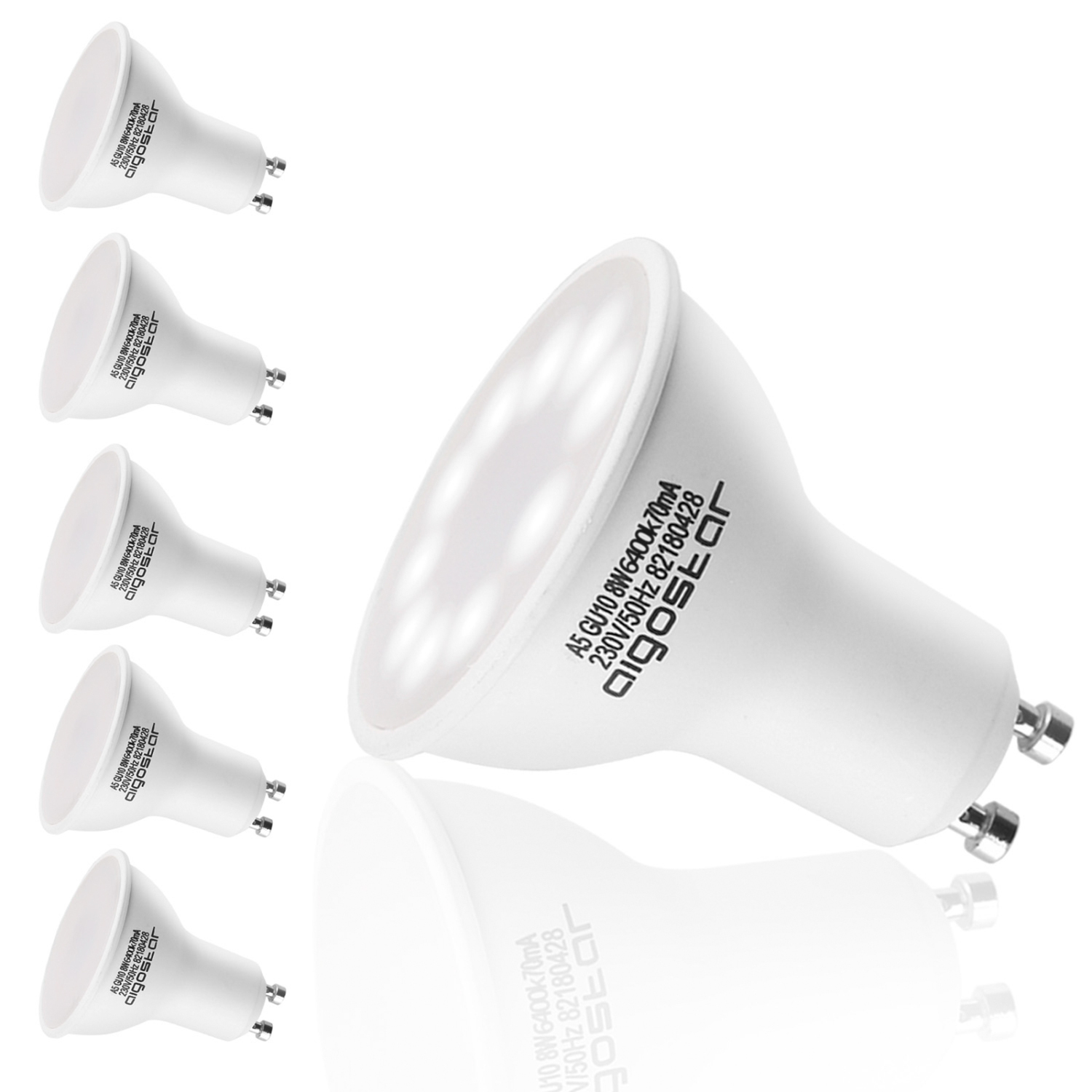 Aigostar GU10 Ledlampen 8W lampen GU 10 schijnwerpers, koud wit licht 6400K, LED-verlichting, 600 lumen, 5 stuks