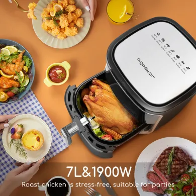  Aigostar 7.4 QT Air Fryer(Recipes), 9 in 1 Aigostar Air Fryer  Oilless Oven with 8 Presets + Manual Mode, LED Touchscreen, Removable  Nonstick Basket & Drawer Dishwasher Safe Square Design Basket.