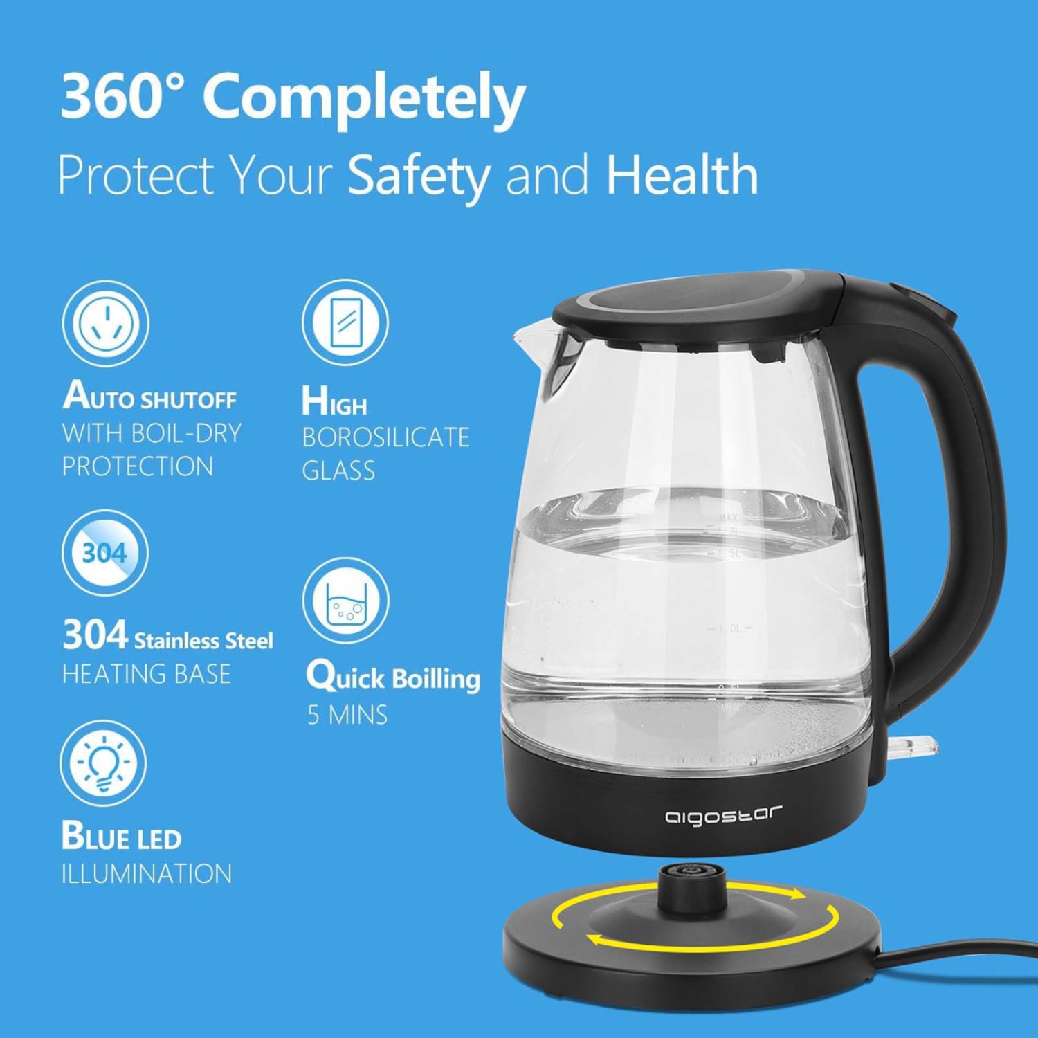 Aigostar Adam – Glass Water Kettle with LED Lighting (500863)