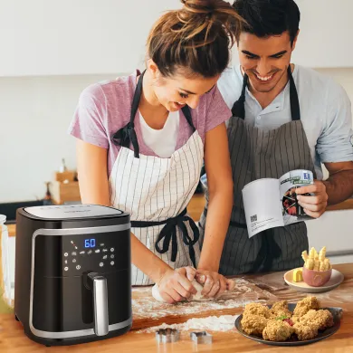 Aigostar Cube-oil-free air fryer of 7L, 1900W. 7 preprograms, manual mode  and keep warm function. LED touch panel. Use in basket or drawer. Recipe