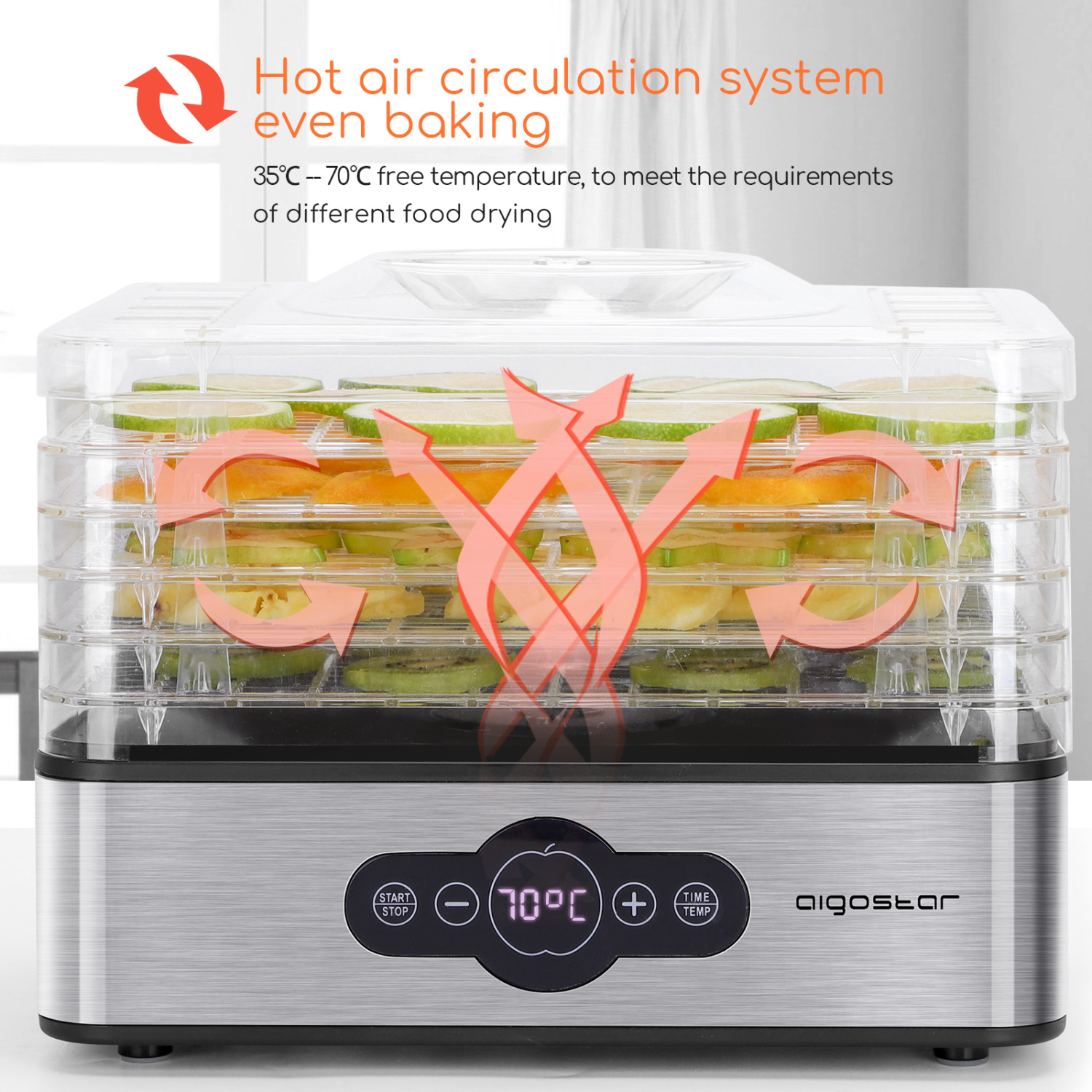 Aigostar Crispy 30INI - Voedseldroger - Elektrische Droogautomaat - 5 lagen