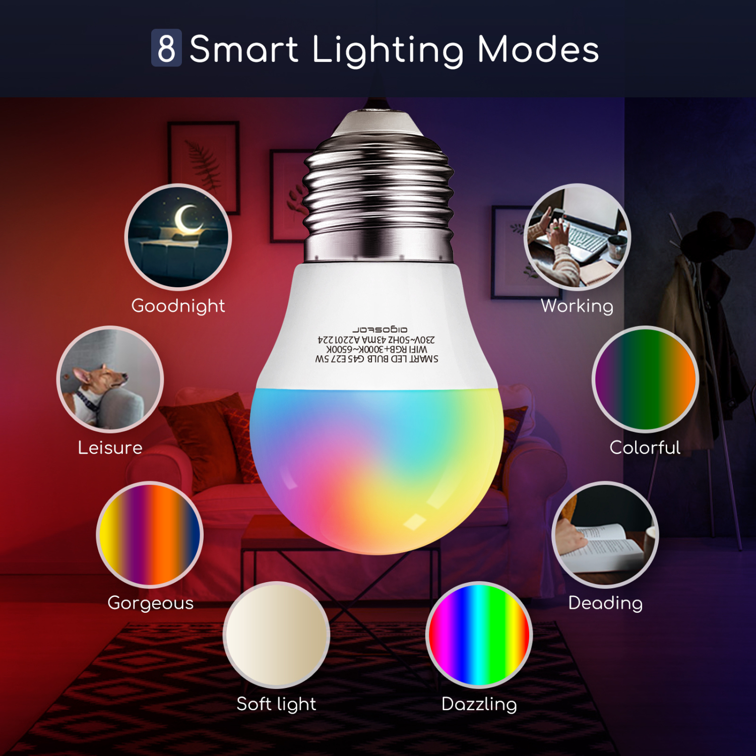 Aigostar - lampadina led smart G45 E27 attacco grande 5W, Funziona con Alexa e Google Home. Dimmerabile bianca 3000k - 6500k o RGB multicolore [Classe energetica A +]