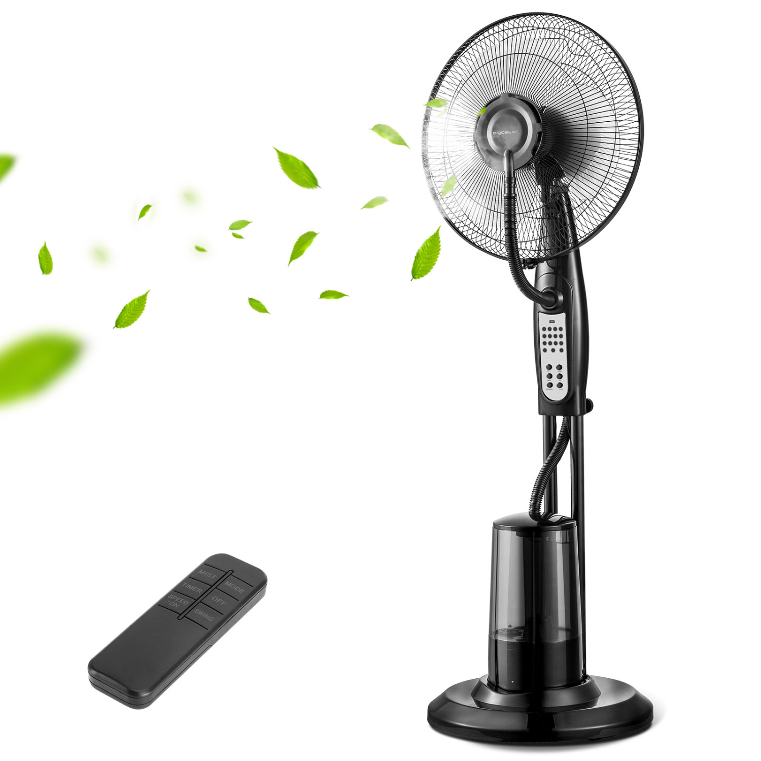 Aigostar Breeze -  Ventilador de pie con nebulizador de agua, oscilante, mando a distancia, temporizador, 3 modos, 3 velocidades, 75W, flujo de aire 22m/s, nebulización ultrasónica. Diseño exclusivo