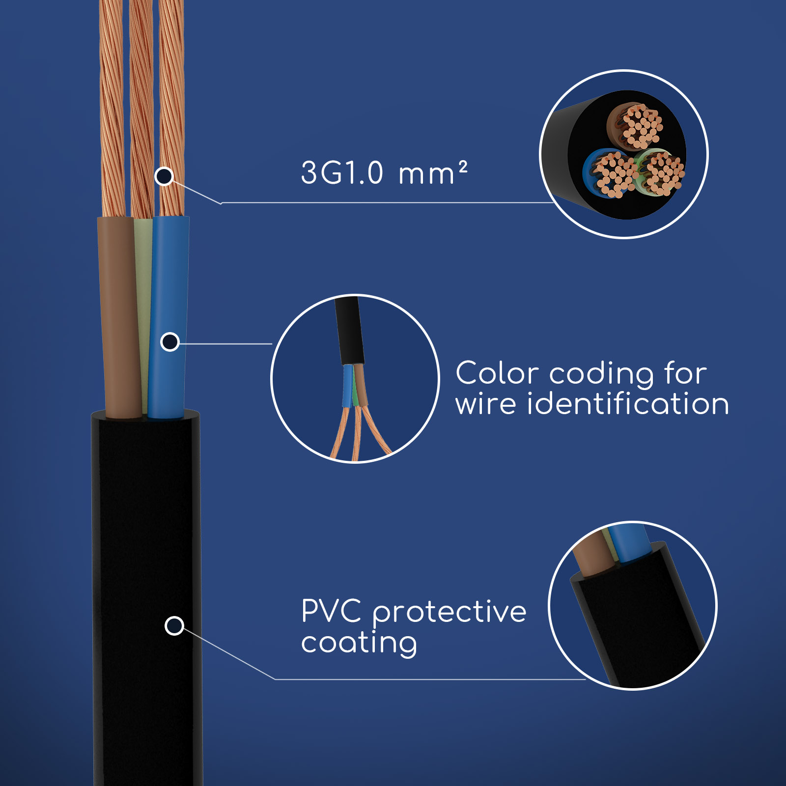 Cable H05VV-F 3G, 1,0 mm?, 120 m, negro - Prendeluz