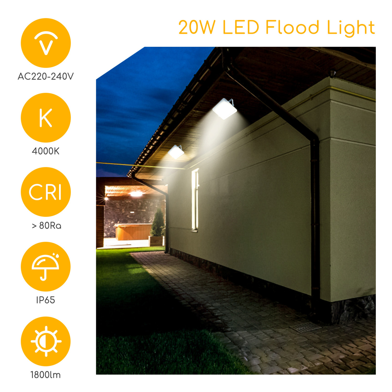 Aigostar Focos Led Exterior 2 piezas, 20W 4000K LED Floodlight Exterior, luz de inundación para exteriores de 1800LM a prueba de agua IP65 para patio, jardín, garajes