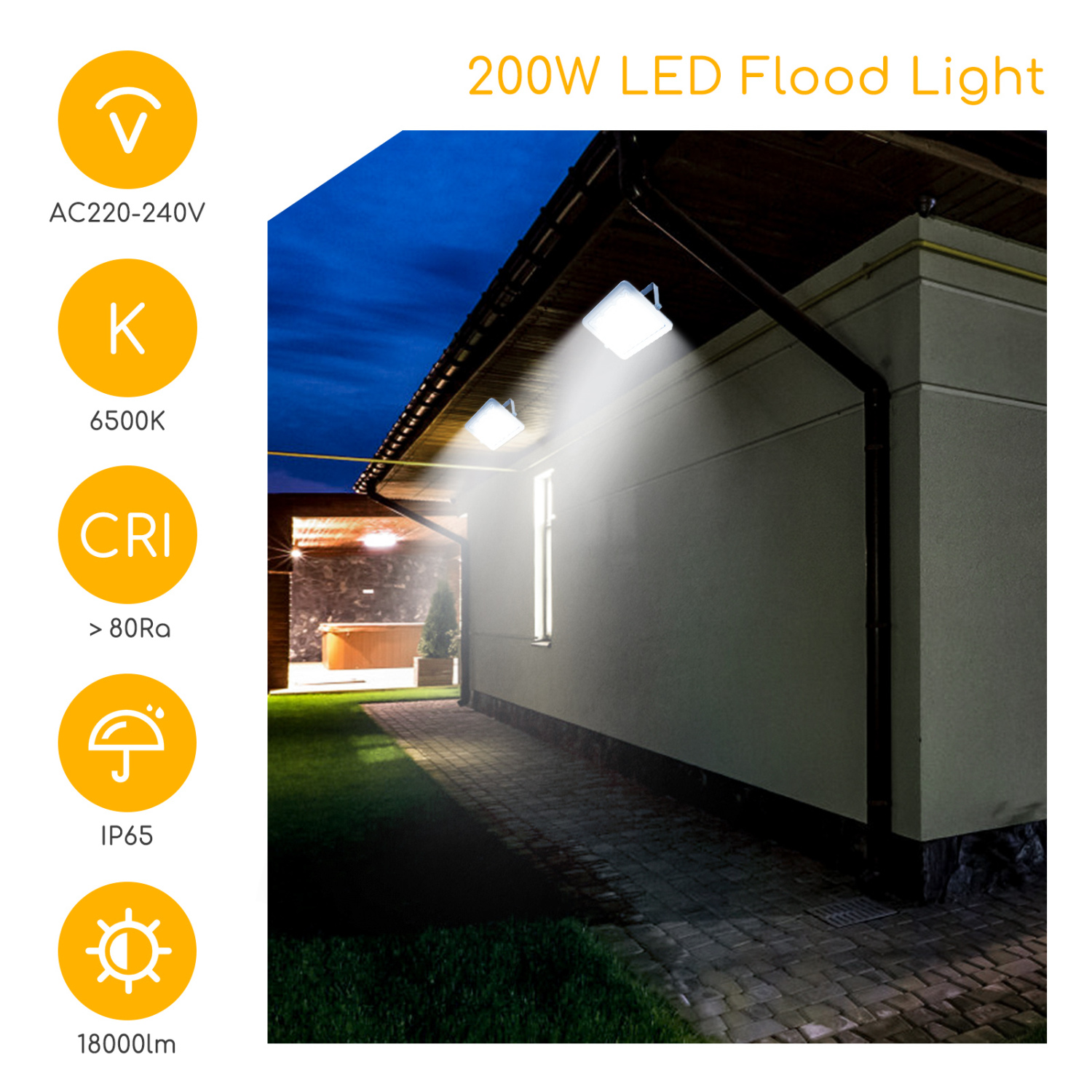 Aigostar Focos Led Exterior, 200W 6500K LED Floodlight Exterior, luz de inundación para exteriores de 18000LM a prueba de agua IP65 para patio, jardín, garajes