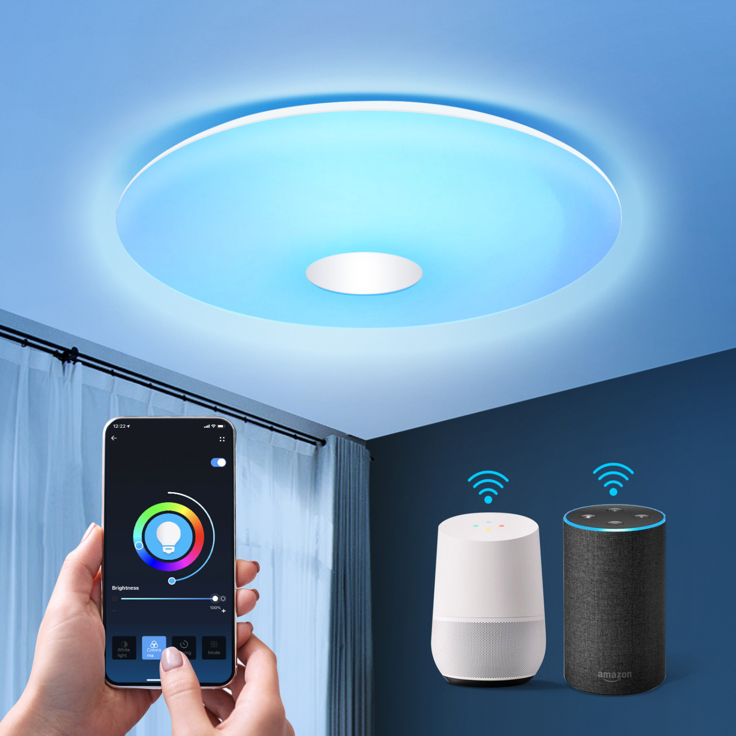 Aigostar Wifi Lámpara LED de techo Regulable, RGB, 18W Equivalente a 75 W, 1300LM, Lampara de techo inteligente, compatible con Alexa/Google Home, para baño, salón, habitacion infantil, 34 x 8 cm.