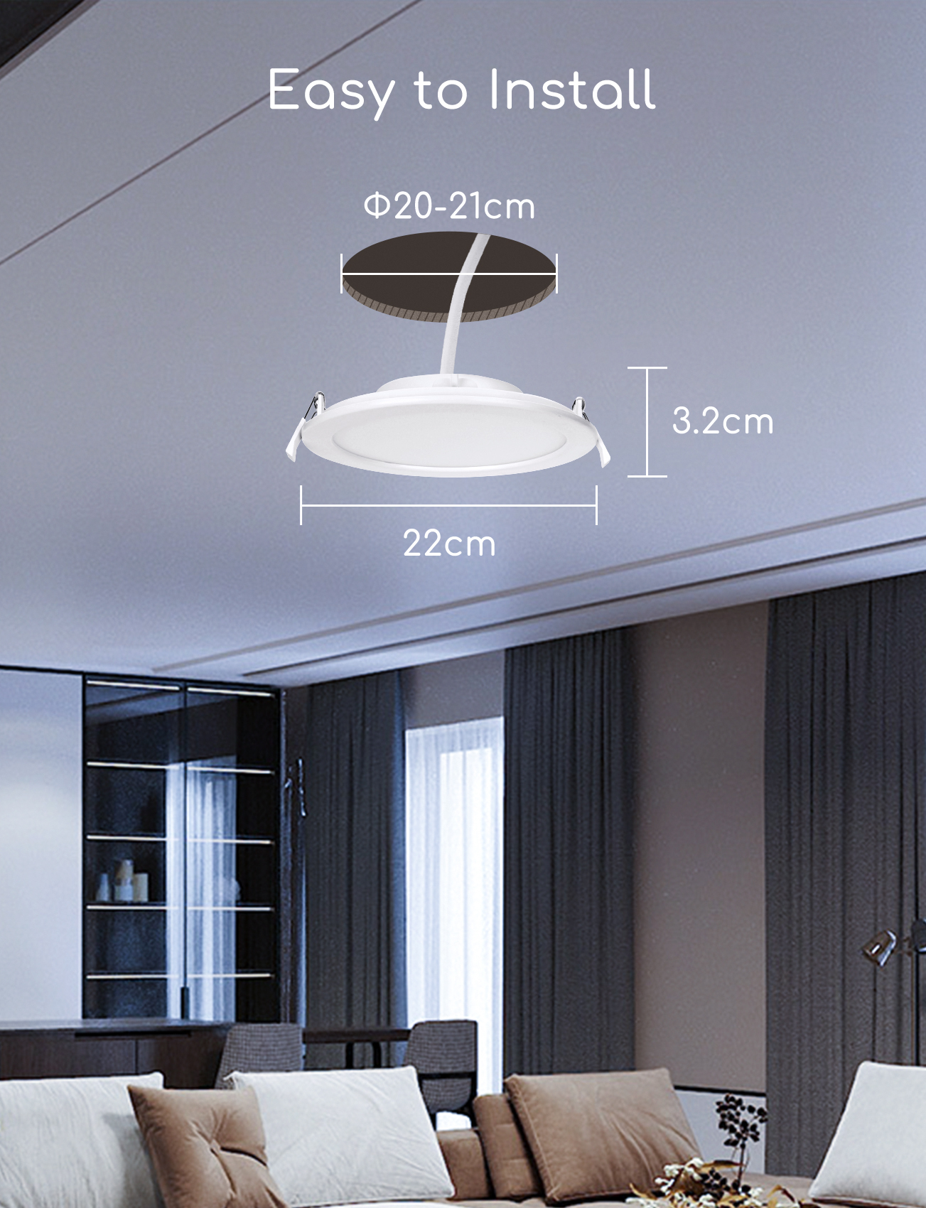Aigostar Downlight LED Empotrable Inteligente Ultrafina 18W, CCT. Regulable de luz cálida a blanca 3000-6500K, 1380lm. Compatible Alexa y Google Home. Foco Empotrable led: 22 x 3,2 cm alto. (5 Pcs)