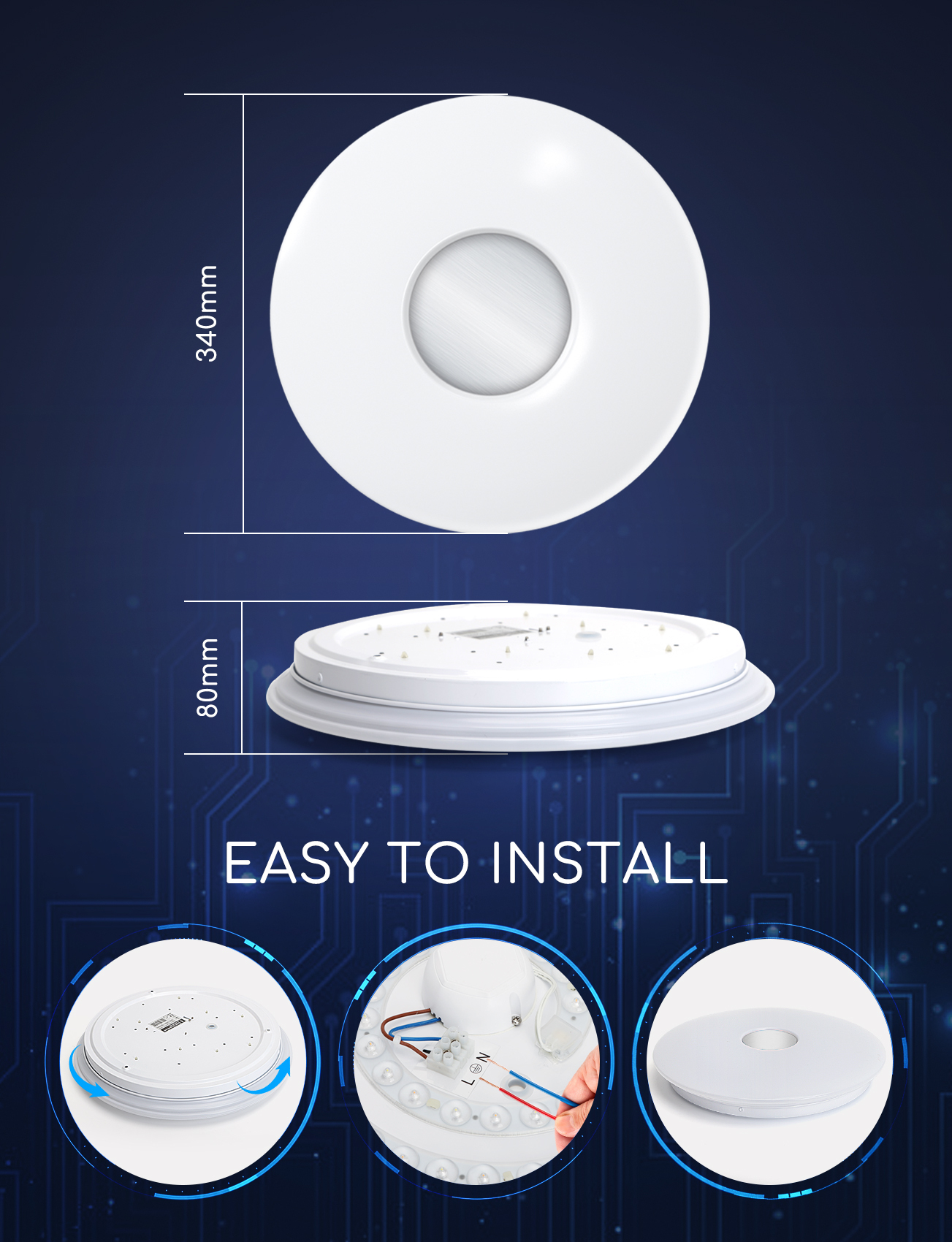 Aigostar Wifi Lámpara LED de techo Regulable, RGB, 18W Equivalente a 75 W, 1300LM, Lampara de techo inteligente, compatible con Alexa/Google Home, para baño, salón, habitacion infantil, 34 x 8 cm.