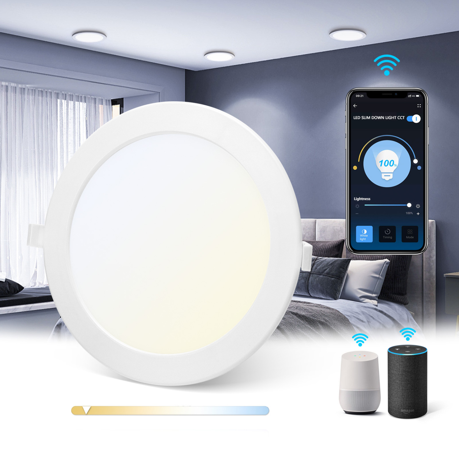 Aigostar Faretti LED da Incasso Intelligenti ultrasottili, 18W. Compatibile con Alexa e Google. Luce dimmerabile da 3000 - 6500K. Controllo Vocale, Controllo Wi-Fi Wireless. [Classe energetica A +]