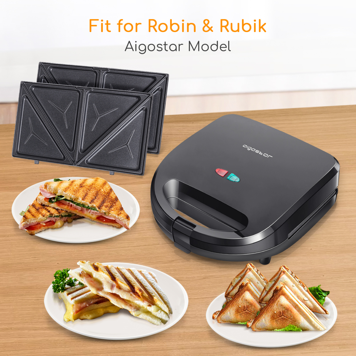 Aigostar - Placas de recambio para hacer sándwiches. Compatibles con Aigostar Rubik y Aigostar Robin (213220)