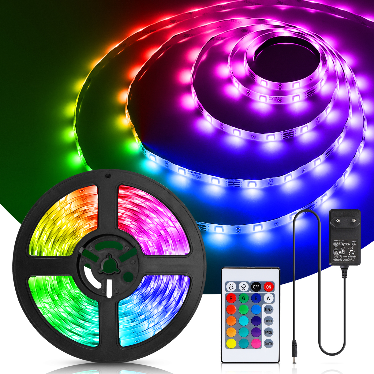 Aigostar LED Strip 5M, RGB LED Strip met Afstandsbediening, IP65 Waterdichte, LED Strip Light voor Thuis, TV, Slaapkamer, Keuken, Party, Veranda, Feest, Bar [Energieklasse A]