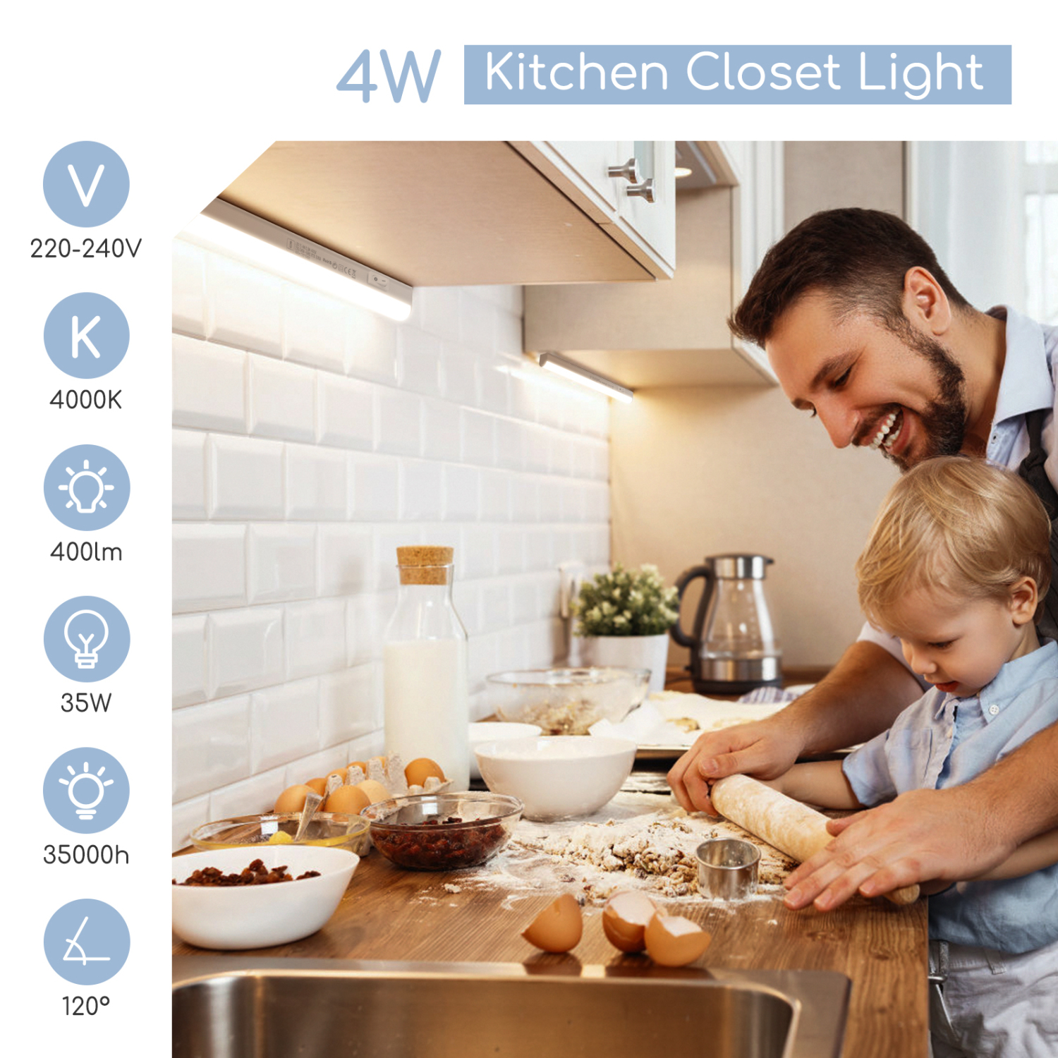 Aigostar LED Leisten 4W 400lm 230V Unterbauleuchte Küche LED mit Schalter 4000K Natürliches Licht Schrank Leuchten Küchenunterbauleuchten 31,3 CM (Netzkabel nicht enthalten)