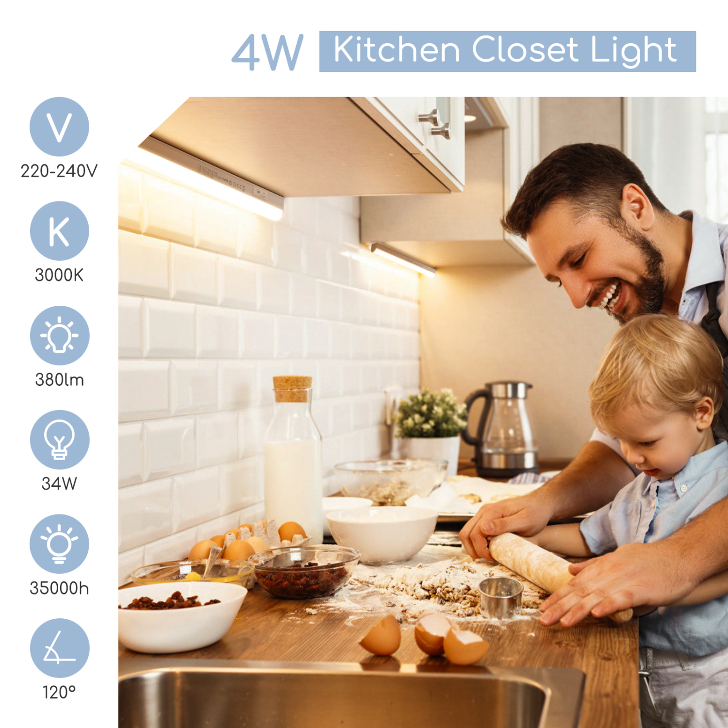 Aigostar Réglette LED Cuisine avec Interrupteur 4W 380lm éclairage Plan de Travail Cuisine 230V Lumière Blanche Chaude 3000K Lamp Cuisine pour Armoire 31,3 CM (Cordon d'alimentation non inclus)
