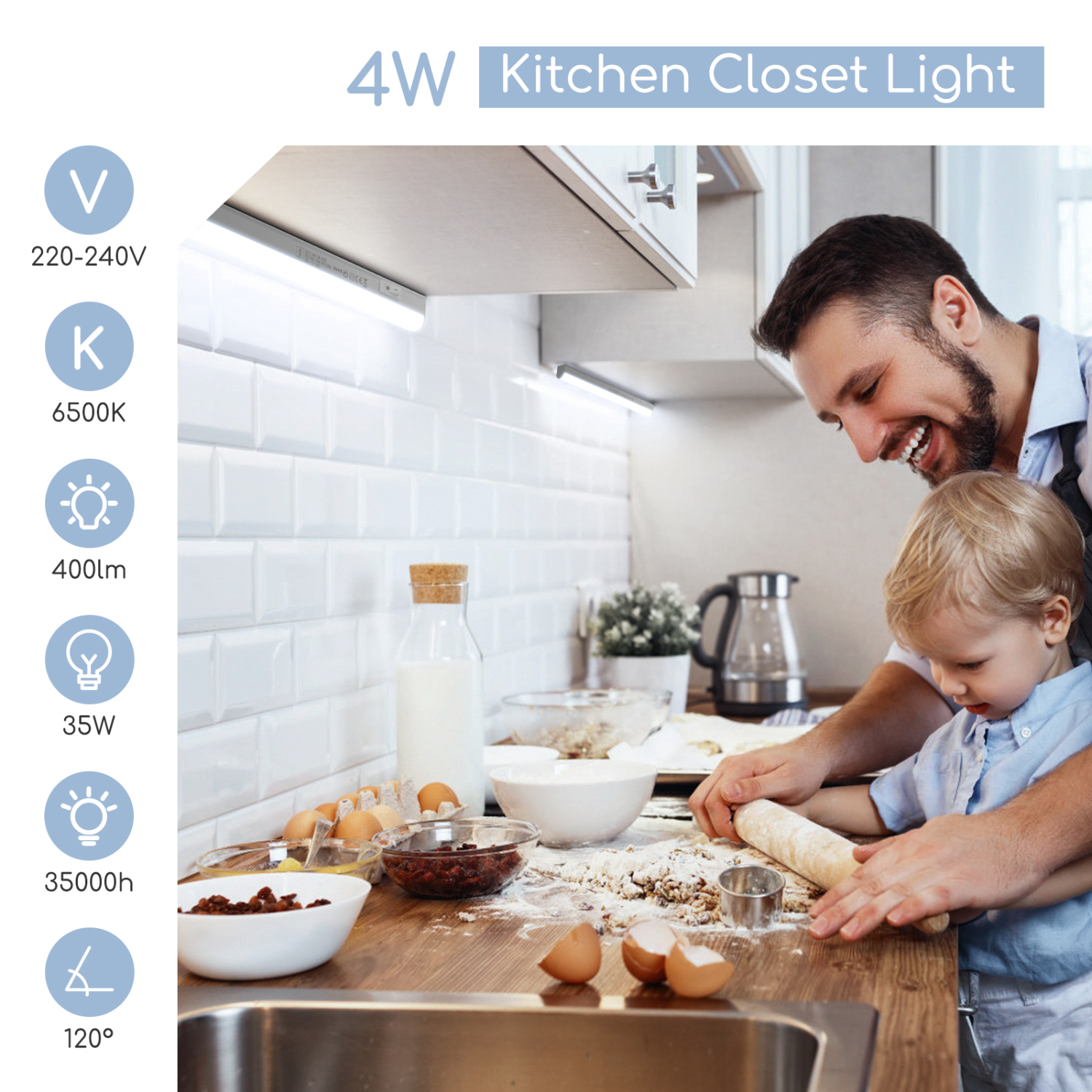 Aigostar LED Unterbauleuchte 4W 400lm 230V Lichtleiste Küche mit Schalter 6500K Kaltweißes Licht Schrankleuchten LED Leiste Küche 31.3 CM [Energieklasse A+]