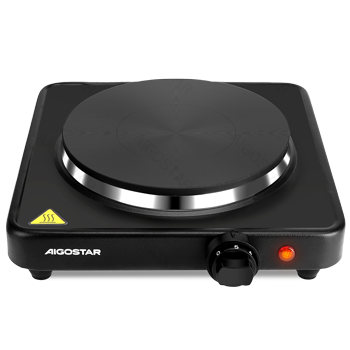 Aigostar Gem - Hornillo electrico, Placa de cocina portátil de 1500 W,   diámetro de 18,3 cm, Termostato ajustable de 5 niveles, Luz indicadora, Alfombrilla antideslizante, Negro