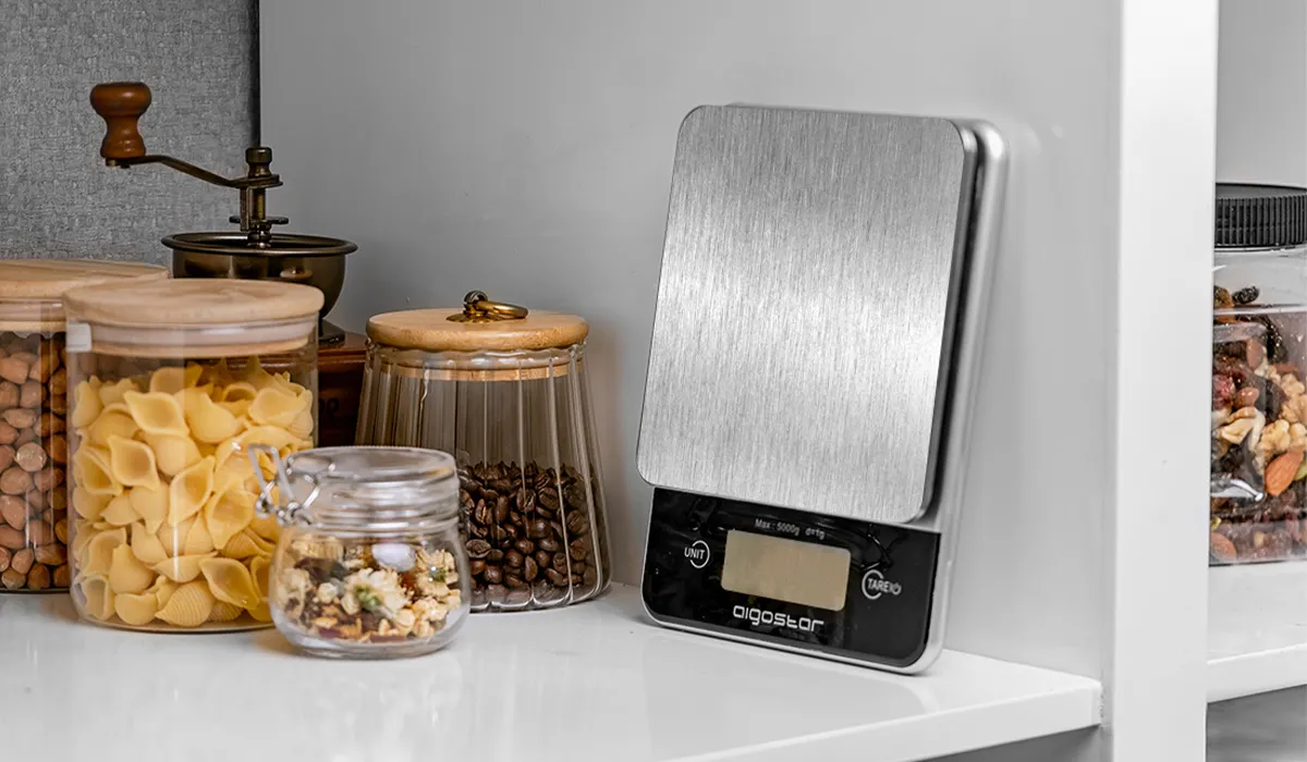 Aigostar Nano - Bascula cocina plegable, 5 kg/ 11 lbs Peso de cocina,  Báscula de cocina de acero inoxidable, Sin pilas, ni enchufes, alta  precisión, control táctil, pantalla LCD, función tara. 
