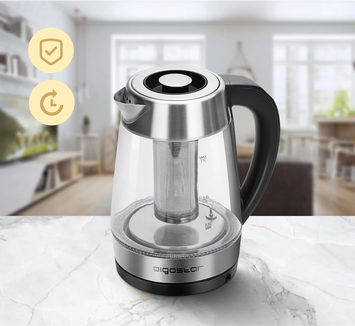 Aigostar Electric Kettle Temperature Control & Tea Infuser 1.7L