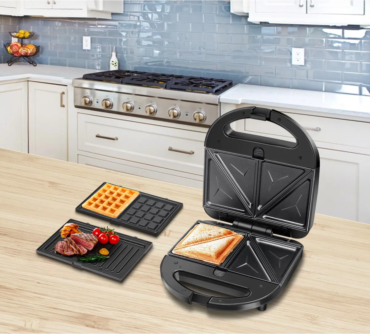 Aigostar 3-in-1 Grilled Cheese Sandwich Maker Waffle Iron with