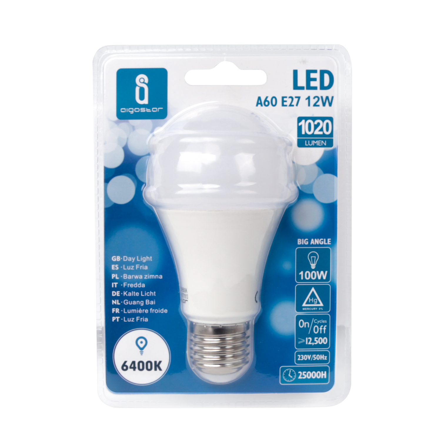 lED A60 E27 12W  Luz Fría  12W