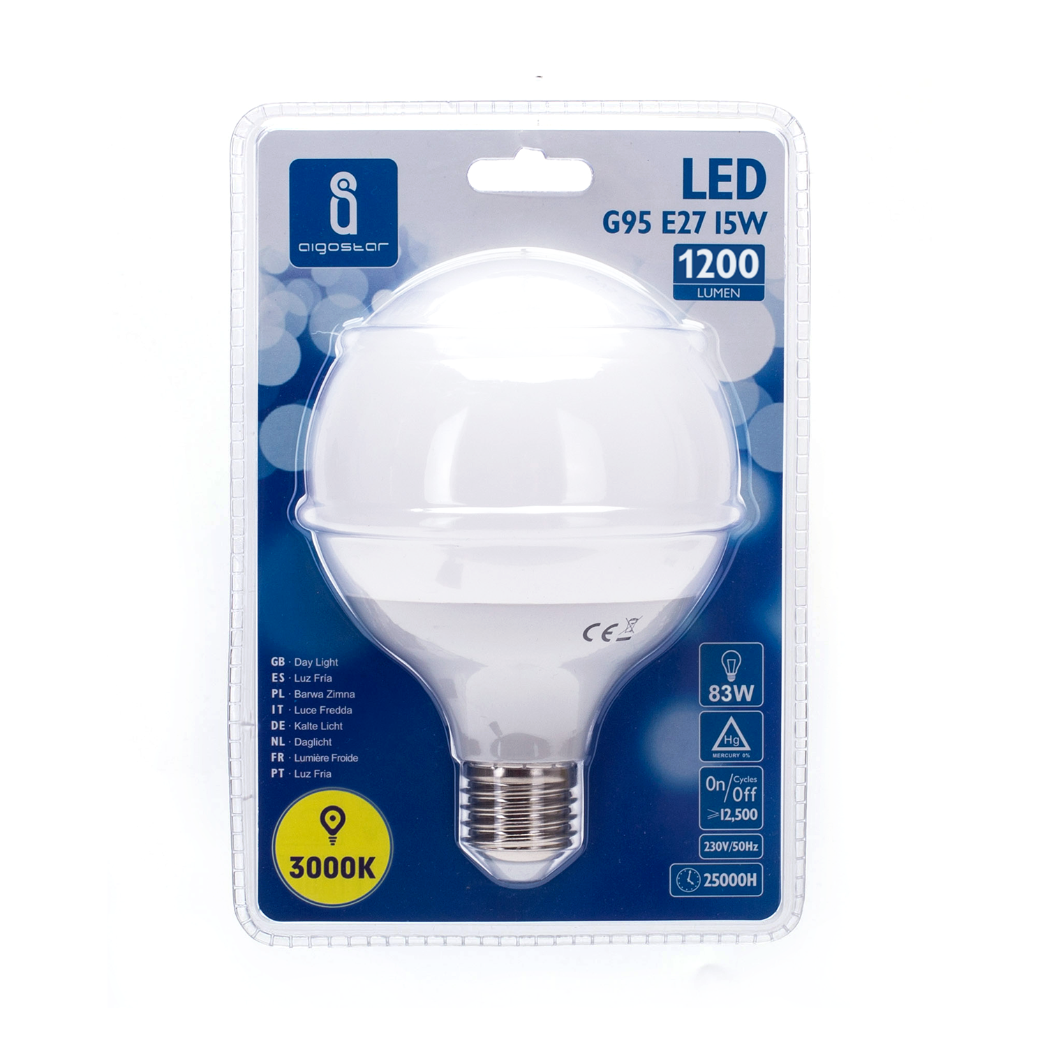 lED G95 E27 15W  Luz Cálida  15W