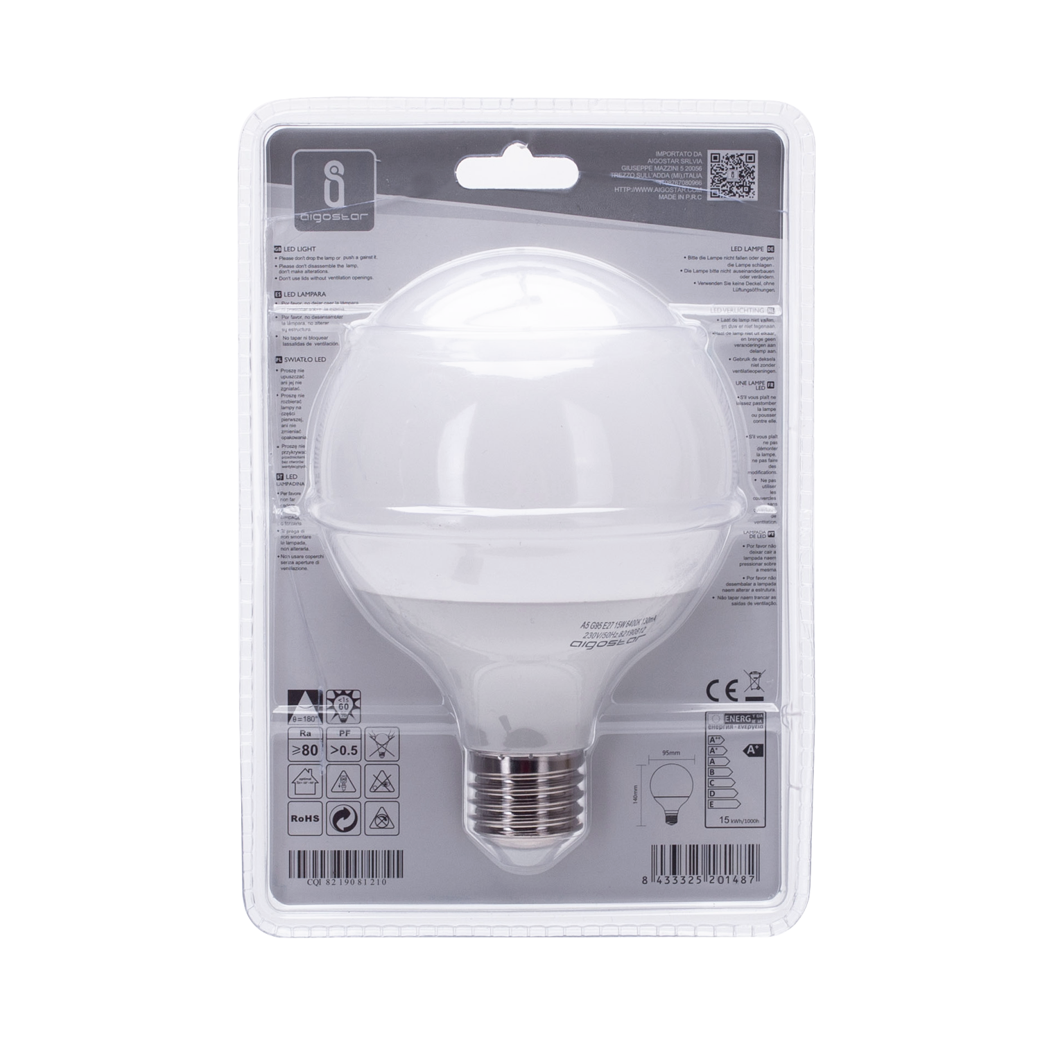 lED G95 E27 15W  Luz Cálida  15W