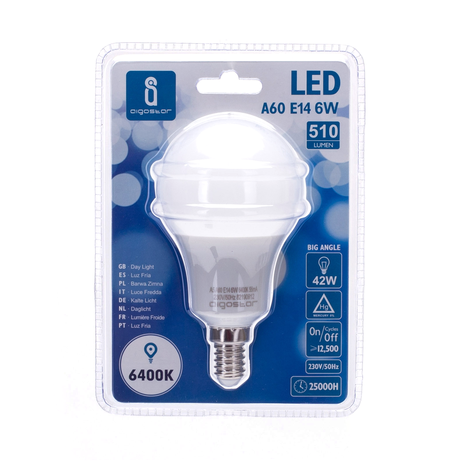 lED A60 E14 6W  Luz Fría  6W