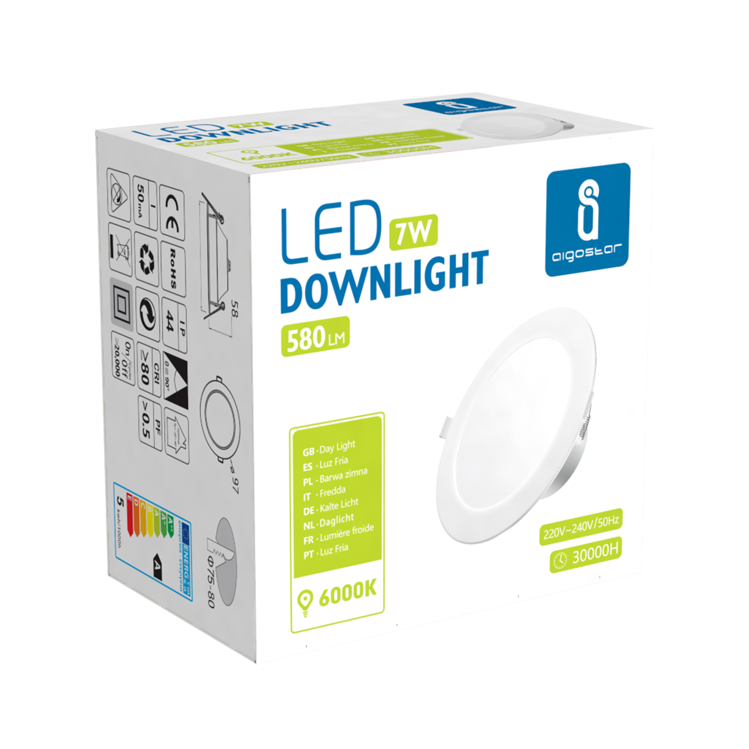 Downlight E6 LED redondo 7W Luz blanca - Prendeluz