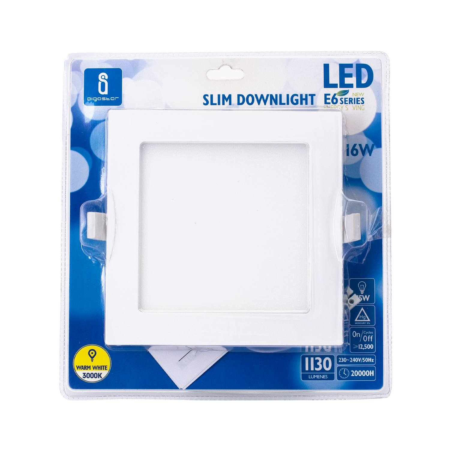 downlight E6 LED empotrable cuadrado 16W Luz cálida