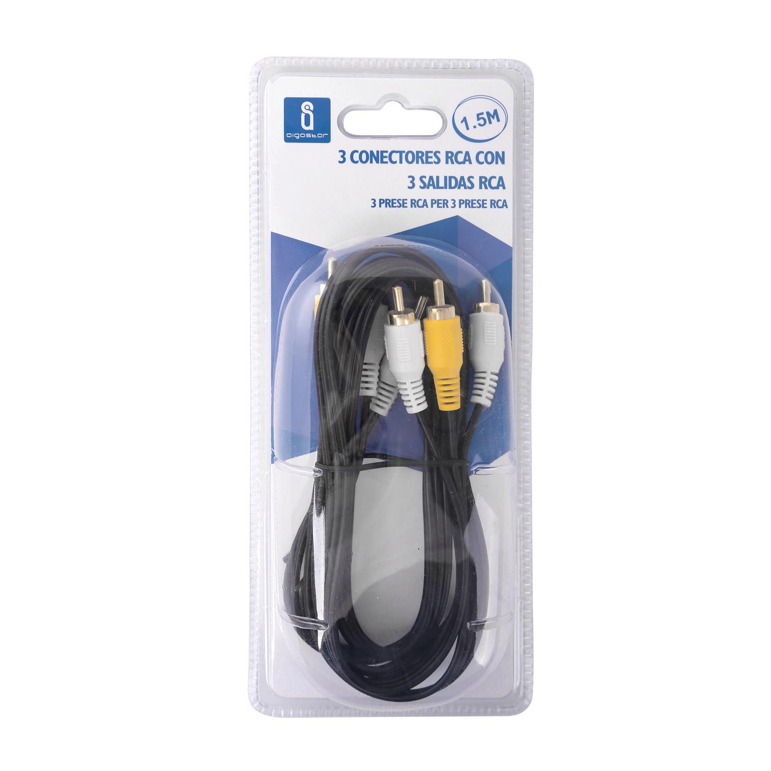 cable de audio para clavijas 3RCA a clavijas 3RCA, 1,5 m, negro