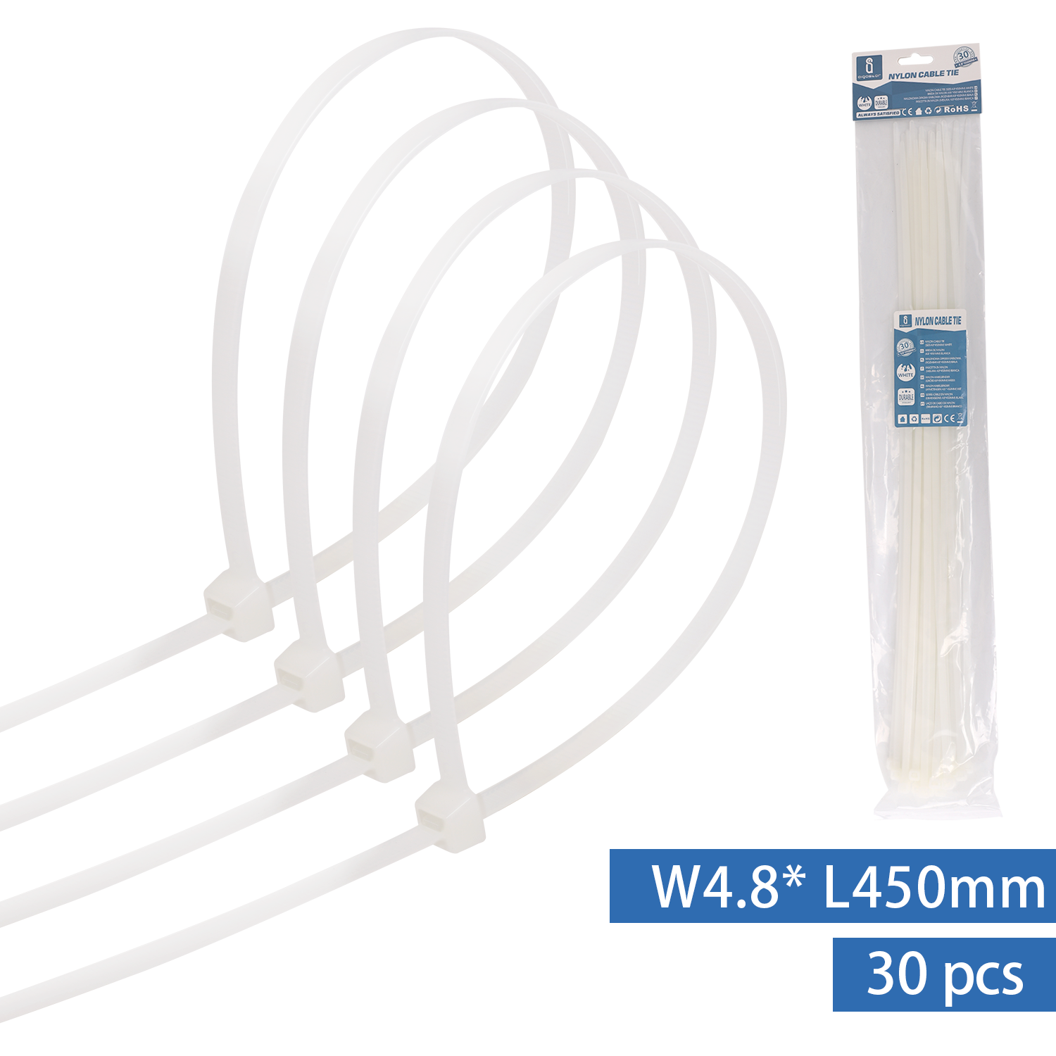 bridas de nylon (30 uds) 4,8 x 450 mm, blanco