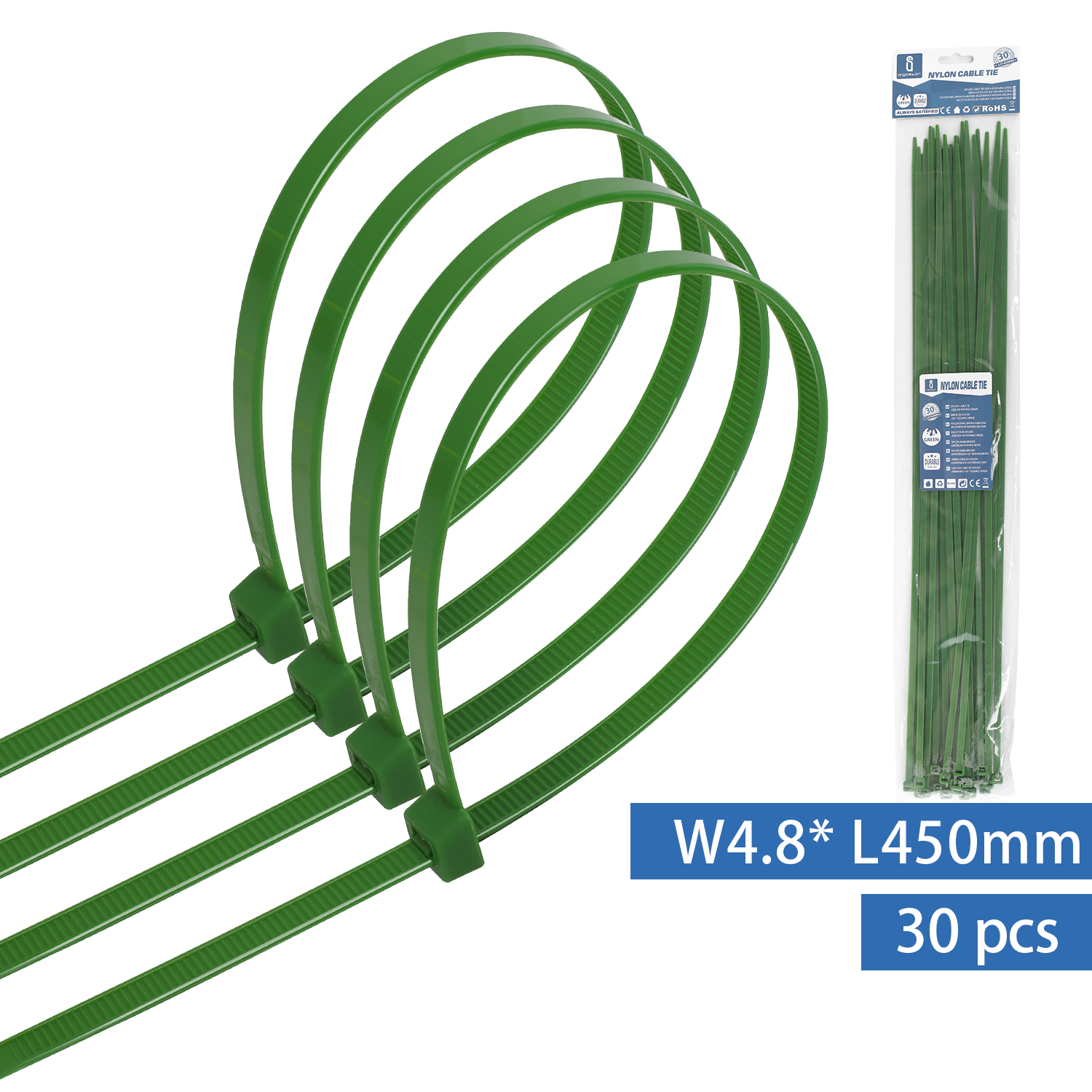 bridas de nylon (30 uds) 4,8 x 450 mm, verde