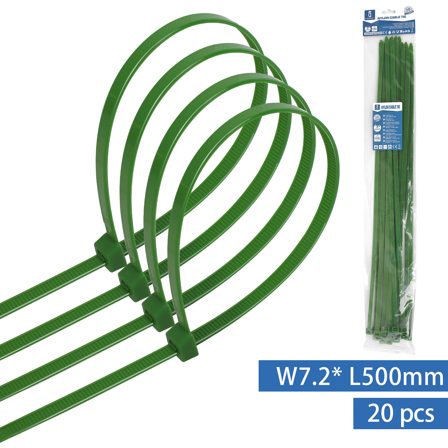 bridas de nylon (20 uds) 7,2 x 500 mm, verde