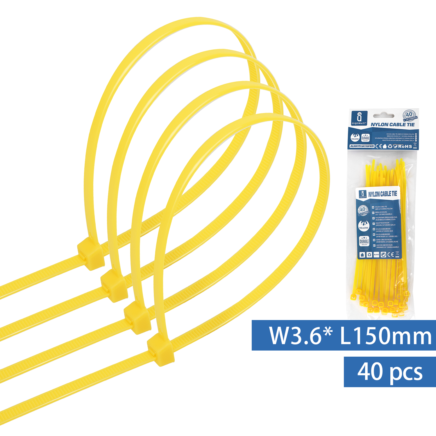 bridas de nylon (40 uds) 3,6 x 150 mm, amarillo