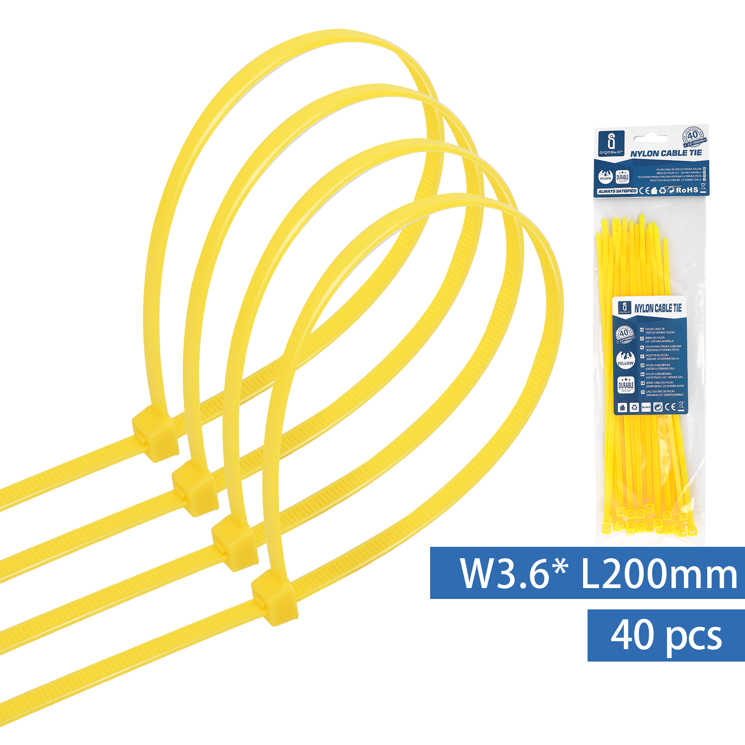 bridas de nylon (40 uds) 3,6 x 200 mm, amarillo