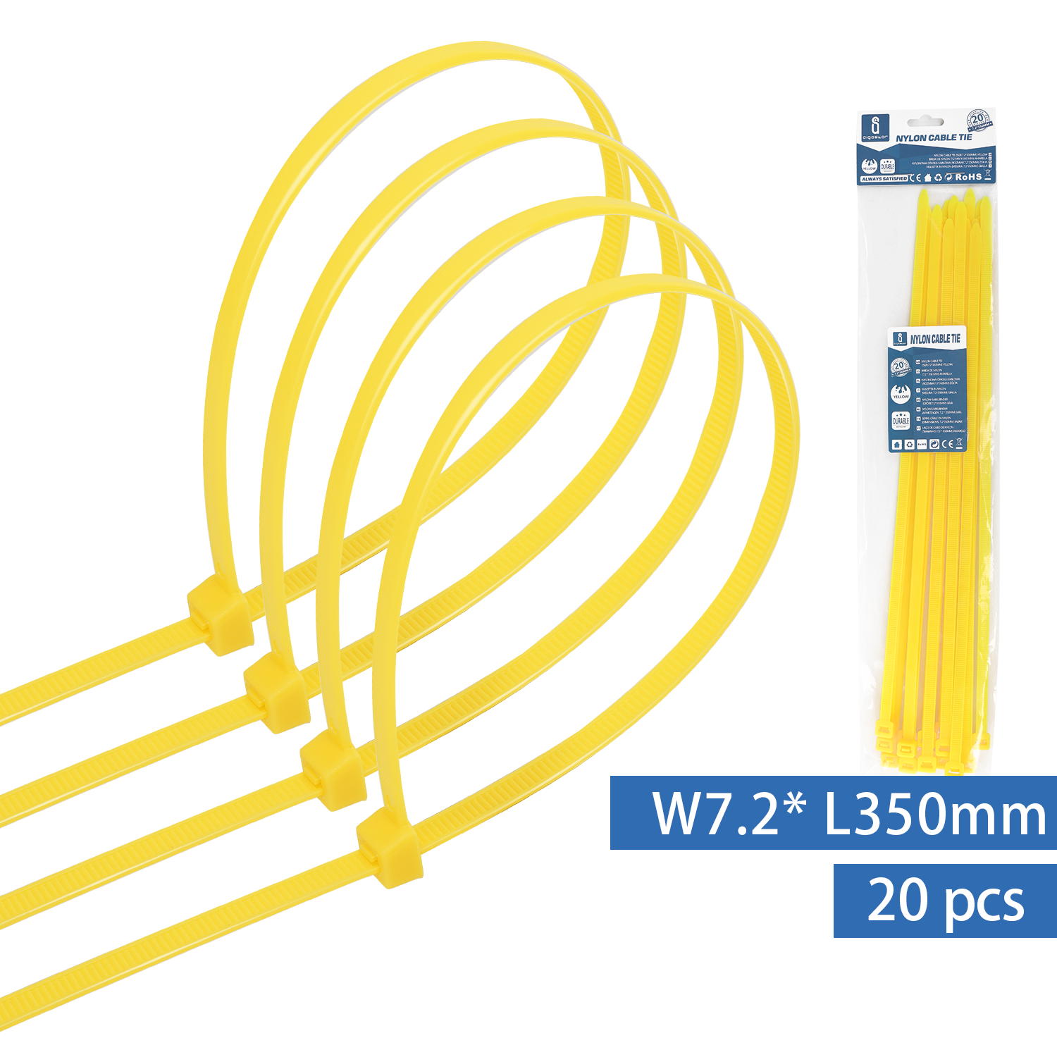 bridas de nylon (20 uds) 7,2 x 350 mm, amarillo