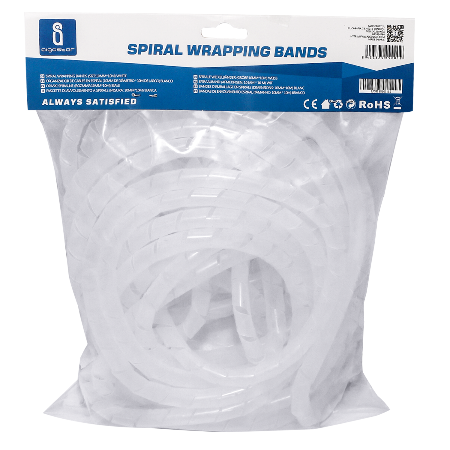 banda para enrollar cables en espiral 10 mm x 10 m, blanco