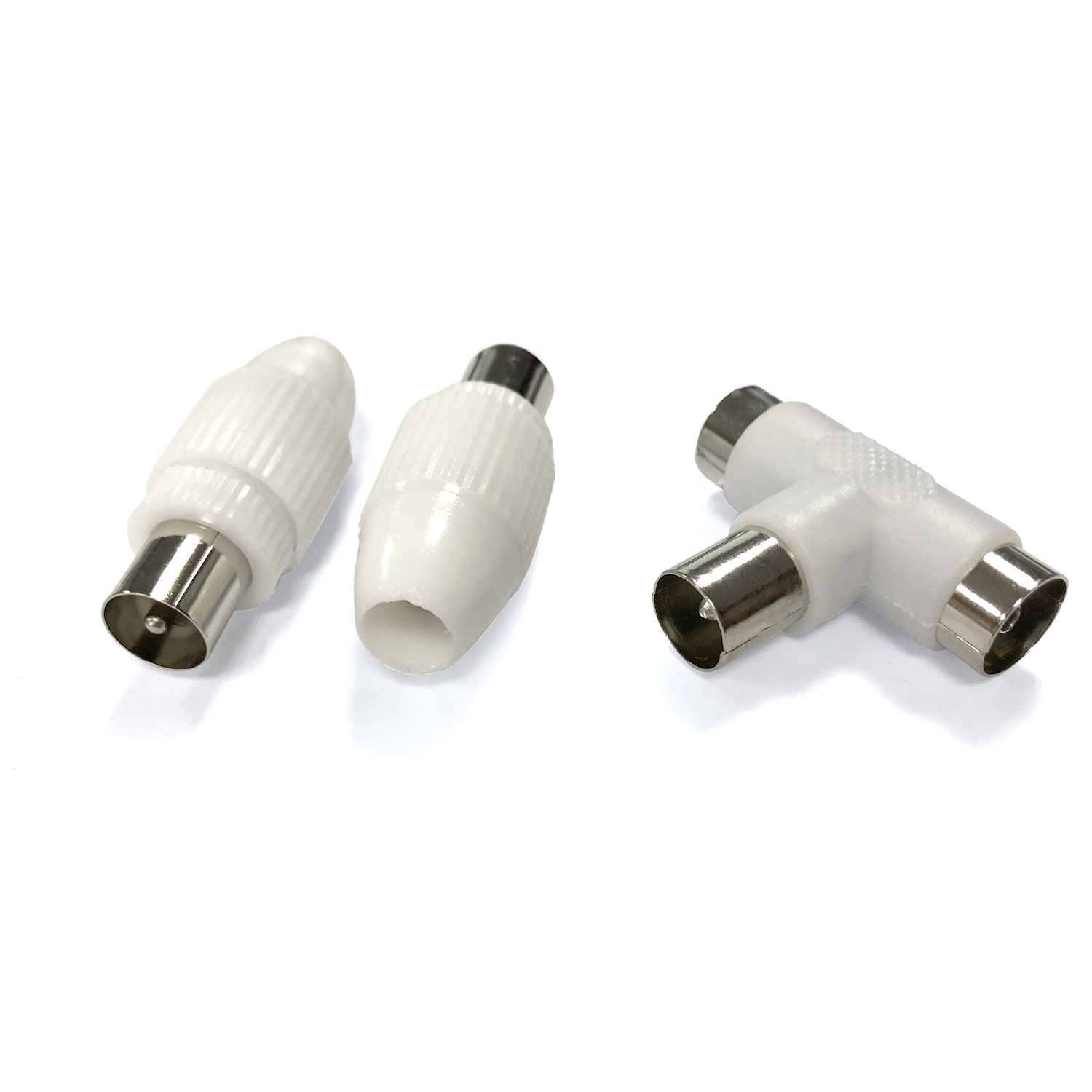 conector de antena de TV, clavijas de TV y de hembra a hembra, blanco