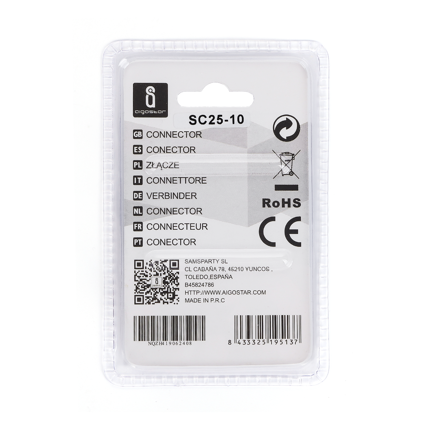 conector SC25-10 (6 uds/blíster), plateado