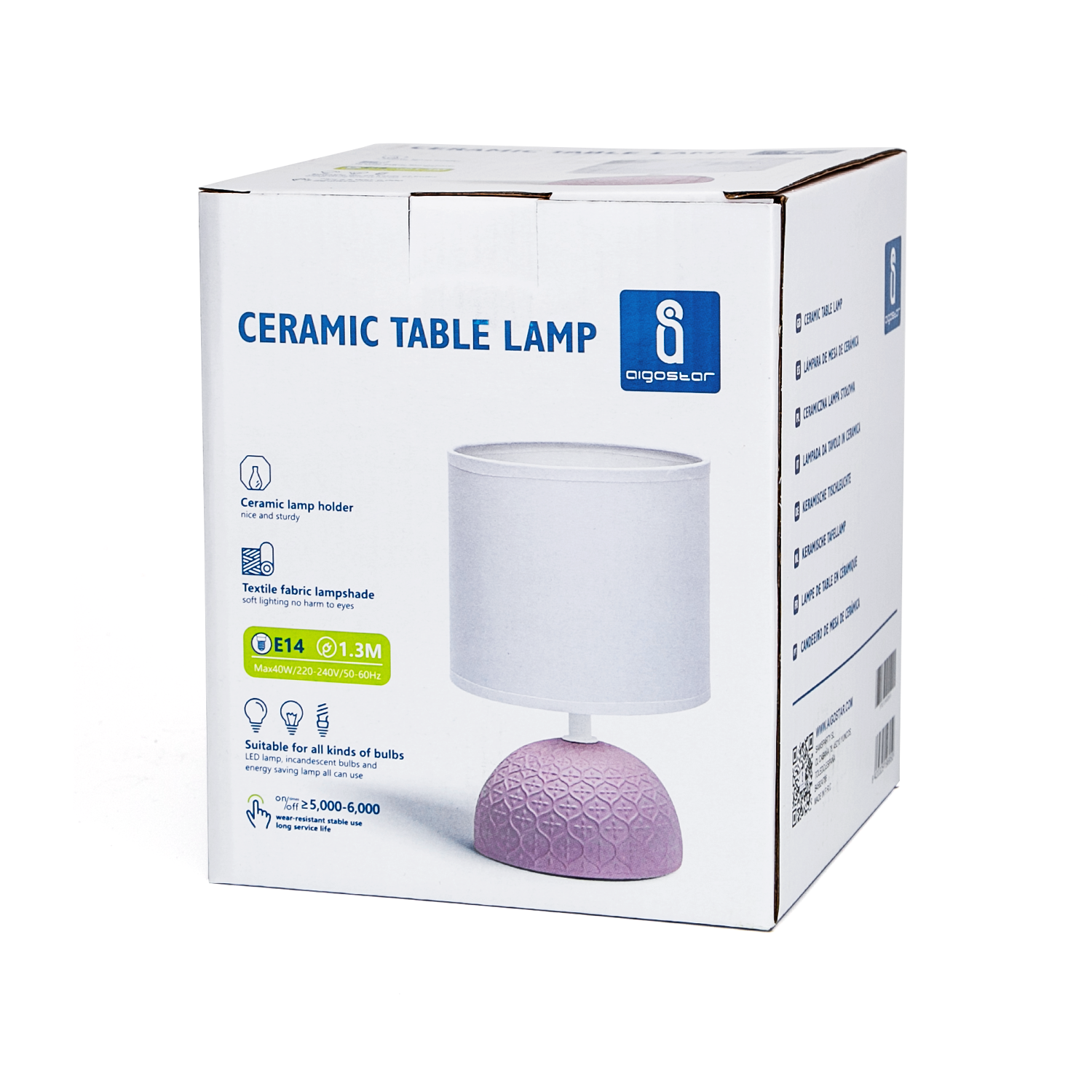 lámpara de mesa de cerámica Blanco y rosa